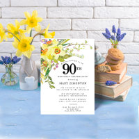 Rustic Boho Yellow Daffodil 90th Birthday