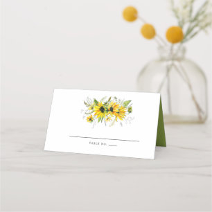 Rustic Boho Yellow Sunflower Floral Wedding Place Card