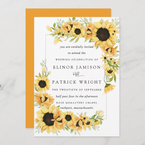 Rustic Boho Yellow Sunflower Summer Wedding Invitation