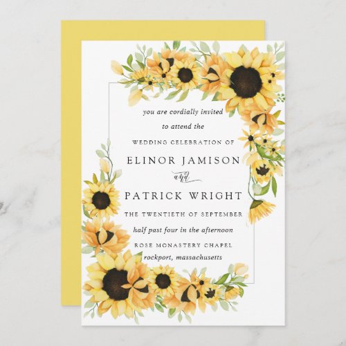 Rustic Boho Yellow Sunflower Summer Wedding Invitation