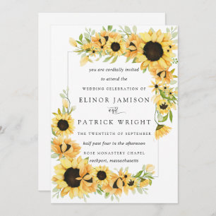 Rustic Boho Yellow Sunflower Summer Wedding Invitation