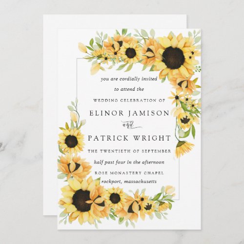 Rustic Boho Yellow Sunflower Summer Wedding Invitation