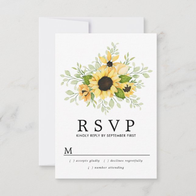 Rustic Boho Yellow Sunflower Summer Wedding RSVP (Front)