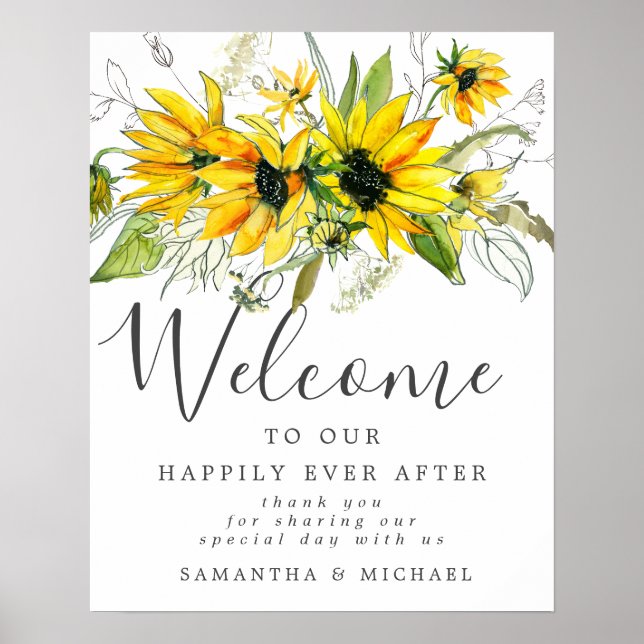 Rustic Boho Yellow Sunflower Wedding Welcome Sign (Front)