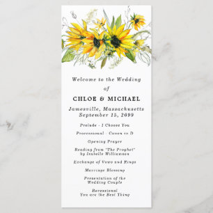 Rustic Boho Yellow Sunflowers Floral Wedding Program