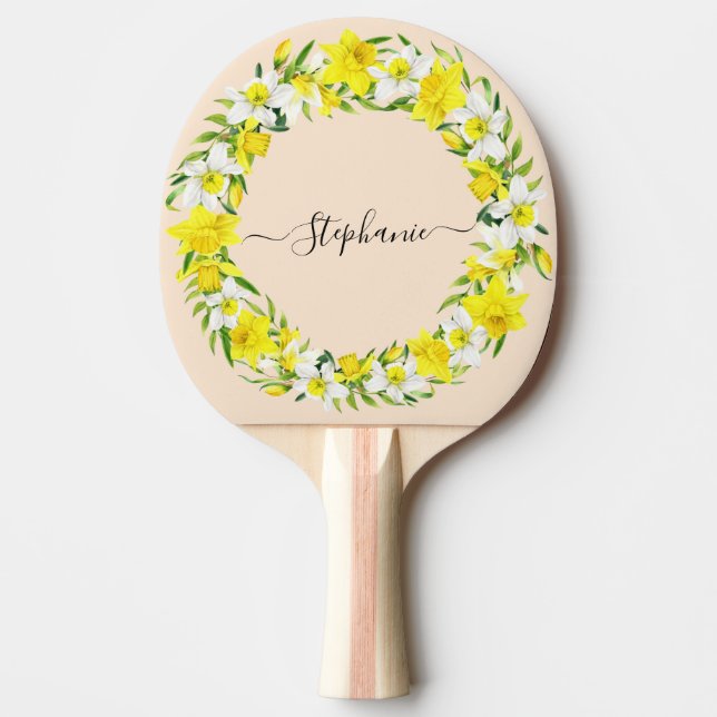 Rustic Boho Yellow Watercolor Daffodil Custom  Ping Pong Paddle (Front)