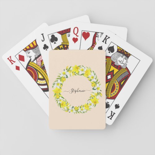 Rustic Boho Yellow Watercolor Daffodil Custom Playing Cards