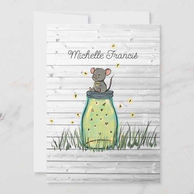 Rustic Bokeh Mouse Firefly Mason Jar Shower Invita Invitation (Front)