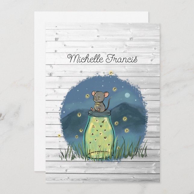 Rustic Bokeh Mouse Firefly Mason Jar Shower Invitation (Front/Back)