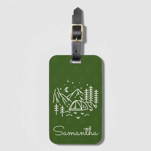 Rustic Bold Adventure Camping Trip Monogram Green Luggage Tag