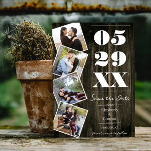 Rustic Bold Four Photo Save the Date Natural