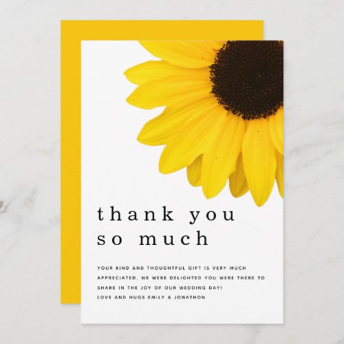 Rustic Bold Yellow Sunflower Newlywed Thank You