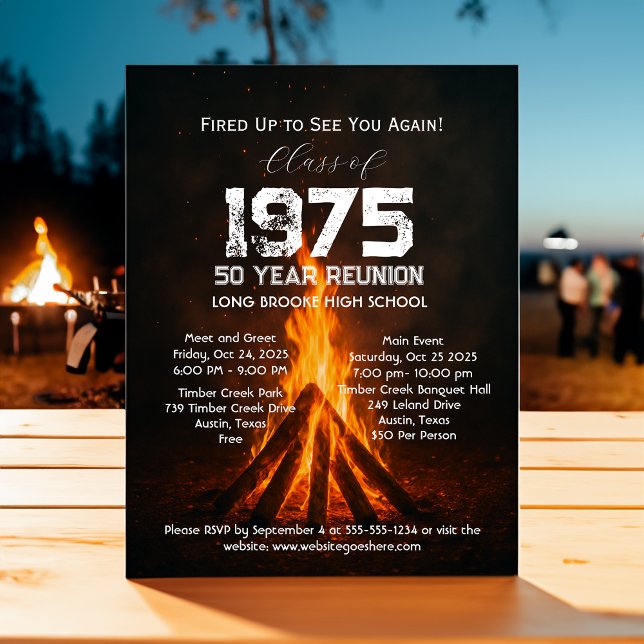 Rustic Bonfire Black High School Class Reunion Postcard (Creator Uploaded)