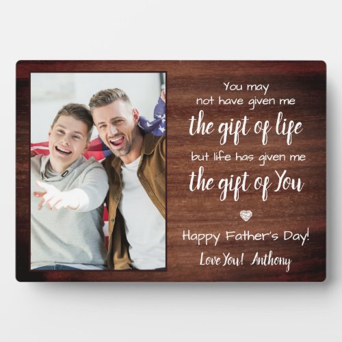 Rustic BONUS DAD Poem Custom Photo Father's Day Plaque - Surprise your bonus dad or step dad this fathers day with a personalized photo plaque.  
"You may not have given me the git of life, but life gave me the gift of You ." Personalize this bonus dad plaque with favorite photo, message and name.. Visit our collection for the best dad father's day gifts and personalized dad gifts. COPYRIGHT © 2020 Judy Burrows, Black Dog Art - All Rights Reserved. Rustic BONUS DAD Poem Custom Photo Father's Day plaque