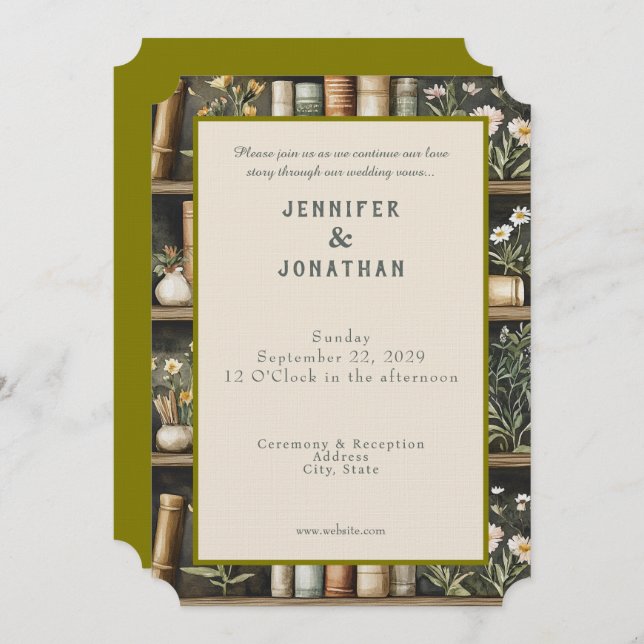 Rustic Book Lovers Print Wedding Invitation (Front/Back)