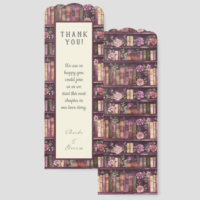 Rustic Book Lovers Print Wedding Thank You Bookmarks (Front & Back)