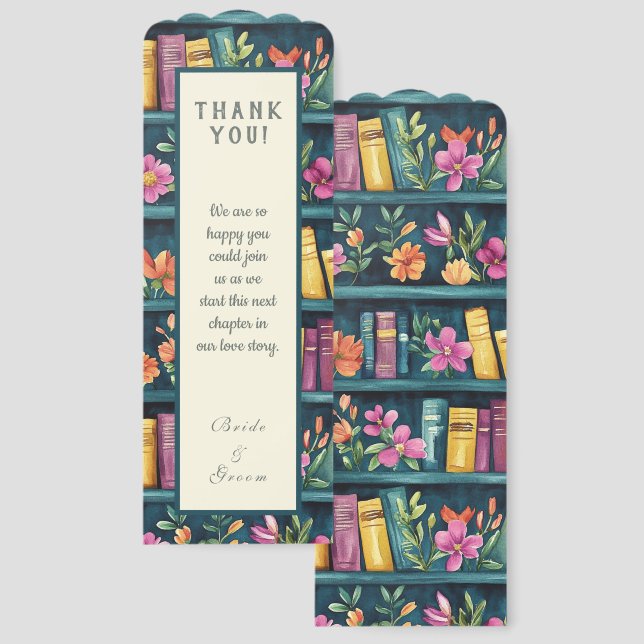Rustic Book Lovers Print Wedding Thank You Bookmarks (Front & Back)