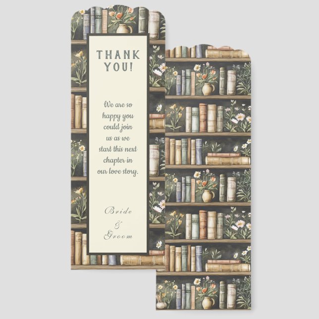 Rustic Book Lovers Print Wedding Thank You Bookmarks (Front & Back)