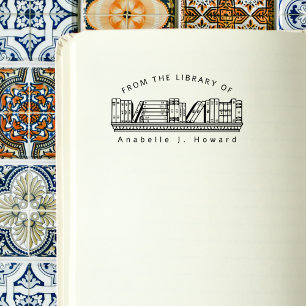 Rustic Bookshelf Custom Name Library Books Rubber Stamp