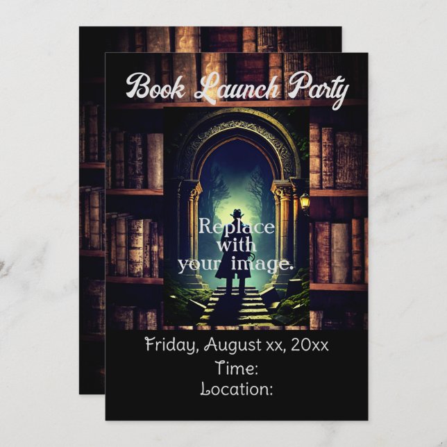Rustic Bookshelves Background Invitation (Front/Back)