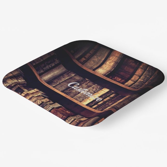 Rustic Bookshelves Background Paper Plates (Angled)
