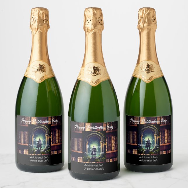 Rustic Bookshelves Background Sparkling Wine Label (Bottles)