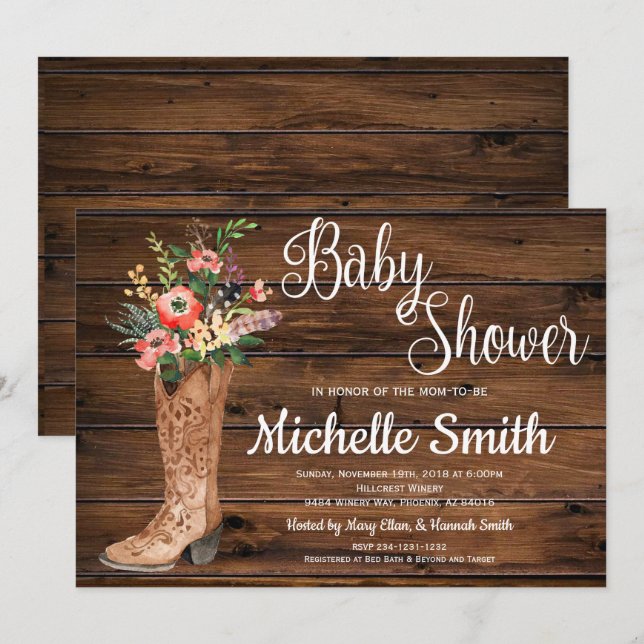 Rustic Boot Country Bridal Western Baby Shower Invitation (Front/Back)