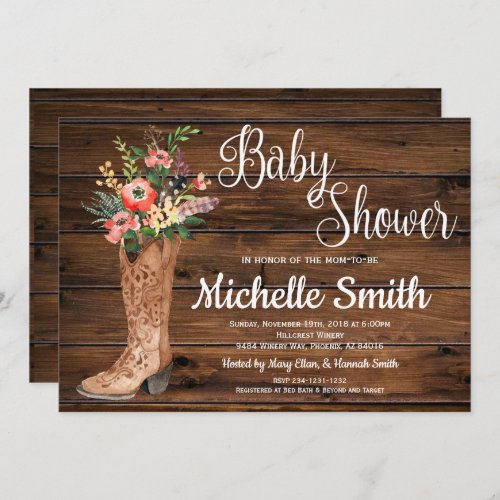Rustic Boot Country Bridal Western Baby Shower Invitation