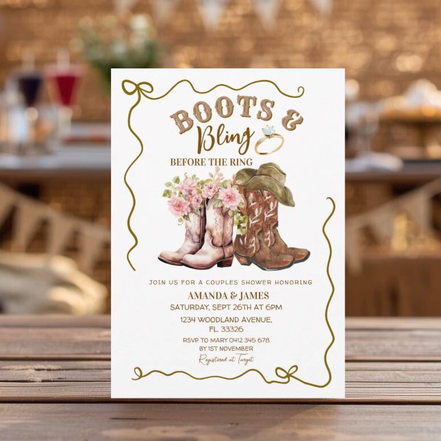 Rustic Boots and Bling Cowboy Couples Shower  Invitation (Creator Uploaded)