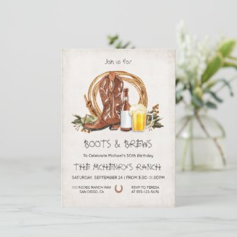 Rustic Boots and Brews Cowboy Western Invitation Zazzle
