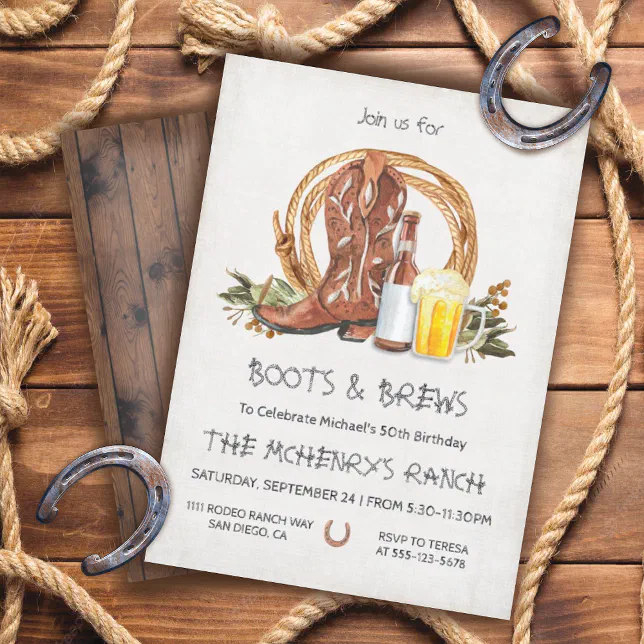 Rustic Boots and Brews Cowboy Western Invitation Zazzle