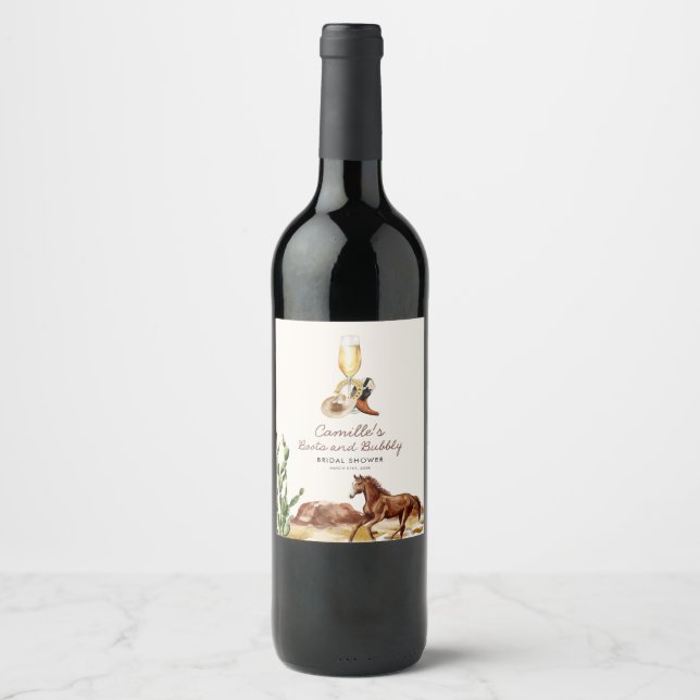 Rustic Boots and Bubbly Bridal Shower Wine Label (Front)