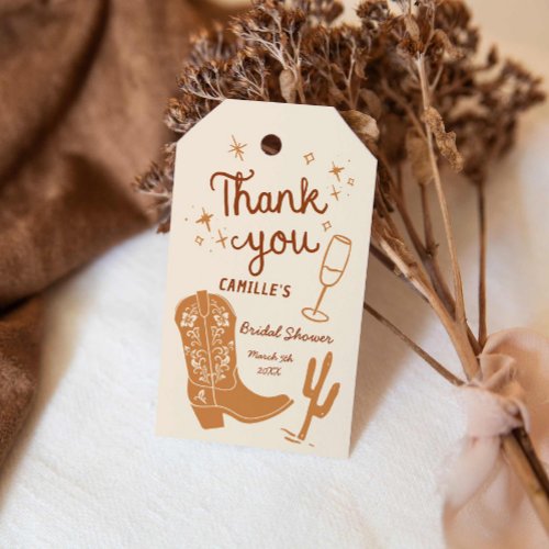 Rustic Boots and Bubbly Hand Drawn Thank you Gift Tags
