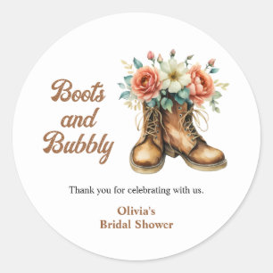 Rustic Boots and Bubbly Western Bridal Shower  Classic Round Sticker