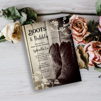 Rustic Boots And Bubbly Western Bridal Shower Invitation by loraseverson at Zazzle