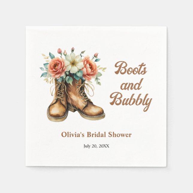Rustic Boots and Bubbly Western Bridal Shower  Napkins (Front)