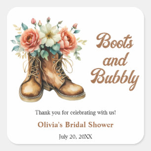Rustic Boots and Bubbly Western Bridal Shower  Square Sticker