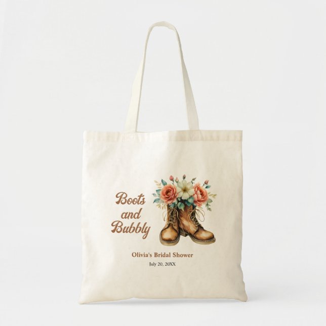 Rustic Boots and Bubbly Western Bridal Shower  Tote Bag (Front)