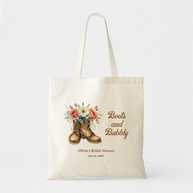 Rustic Boots and Bubbly Western Bridal Shower  Tote Bag (Front)