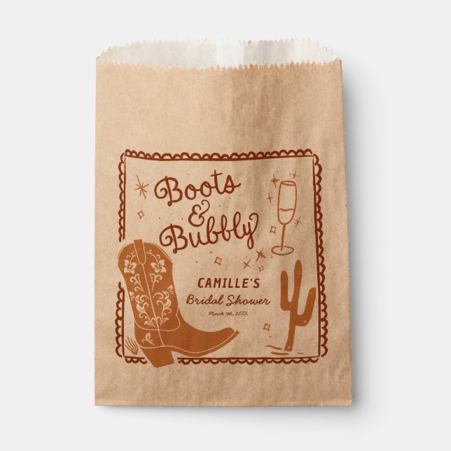 Rustic Boots and Bubbly Western Hand Drawn Favor Bag (Front)