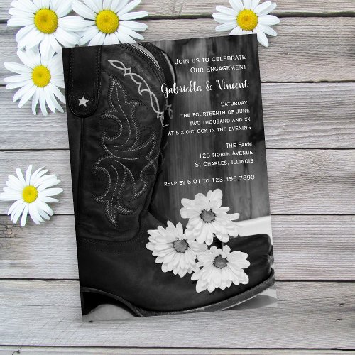 Rustic Boots and Daisies Country Engagement Party Custom Announcements