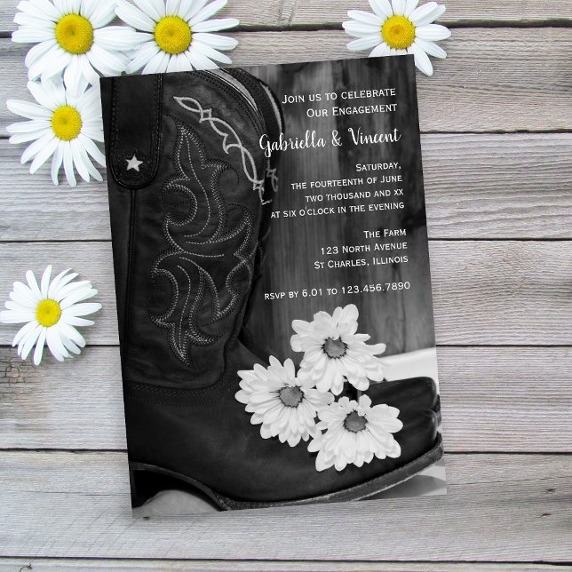 Rustic Boots and Daisies Western Engagement Party Invitation (Creator Uploaded)