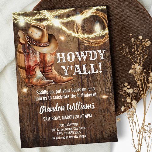 Rustic Boots and Hat Birthday Party Country Invitation