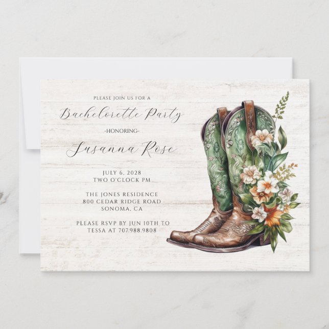 Rustic Boots Bachelorette Party Invitation (Front)