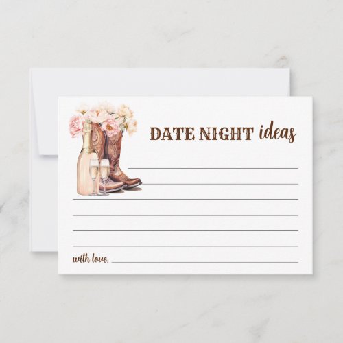 Rustic Boots Bridal Shower Bride Date Night Ideas Advice Card
