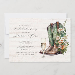 Rustic Boots Bubbly Bachelorette Party Invitation