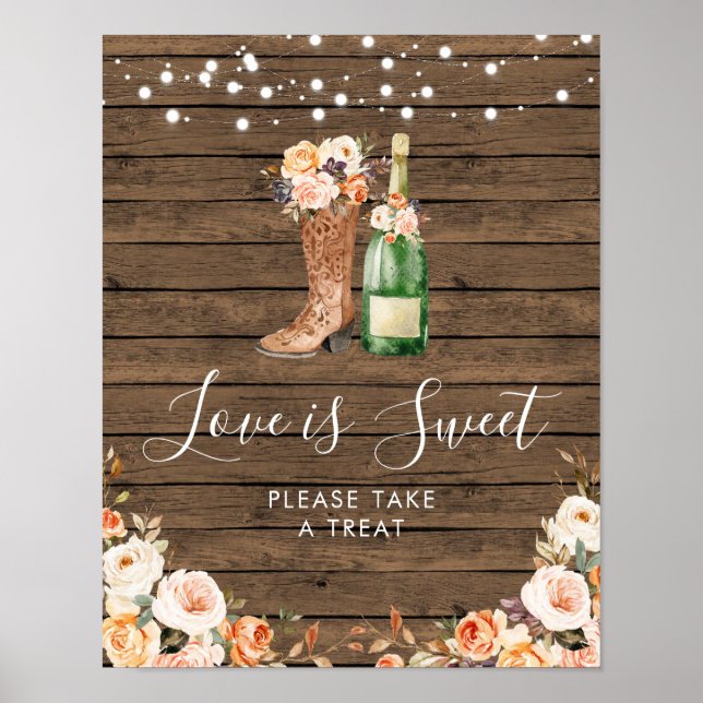 Rustic Boots & Bubbly Bridal Shower Love is Sweet Poster (Front)