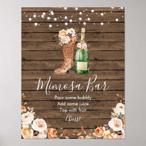 Rustic Boots  Bubbly Bridal Shower Mimosa Bar Poster