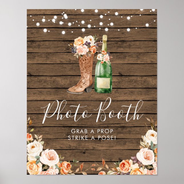 Rustic Boots & Bubbly Bridal Shower Photo Booth Poster (Front)