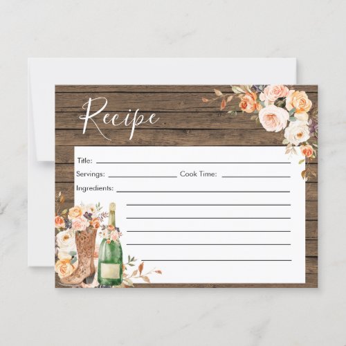 Rustic Boots  Bubbly Bridal Shower Recipe Card